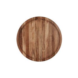 Chef Inox Serve Round Butchers Block Acacia With Inlay & Handle - 530mm