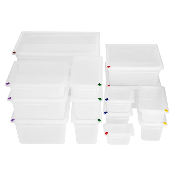 Hygiplas Click PP 1/1 GN Container with Lid & 7 Colour Clips 100mm 13Ltr (2 Pack)