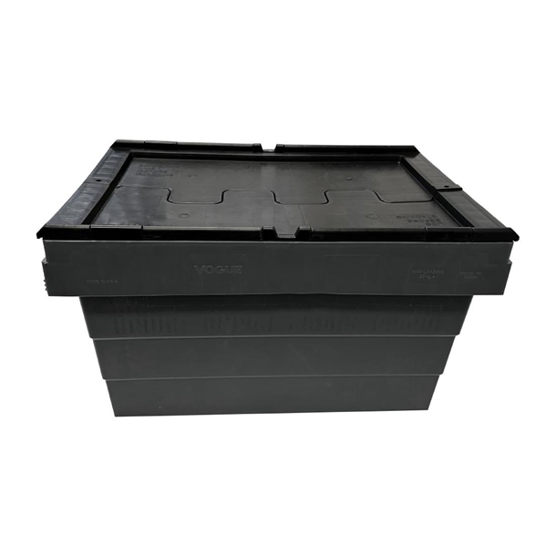 Vogue Plastic Transport Storage Crate with Attached Lid 600x400x320mm