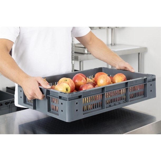 Vogue Perforated Plastic Storage Crate 600x400x120mm