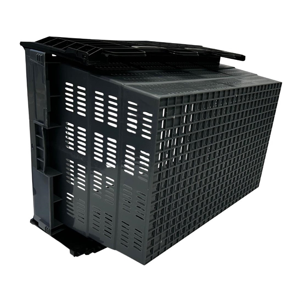 Vogue Perforated Plastic Transport Storage Crate with Attached Lid 600x400x320mm