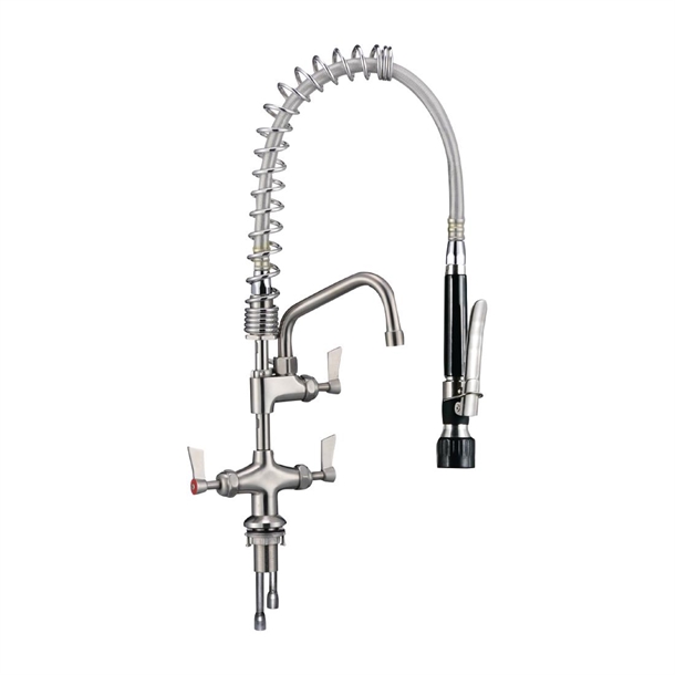 3monkeez Compact Dual Hob Mounted Cafe Pre-rinse unit with 6" pot filler black handle