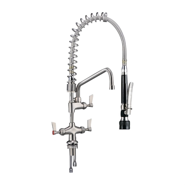 3monkeez Compact Dual Hob Mounted Cafe Pre-rinse unit with 12" pot filler black handle