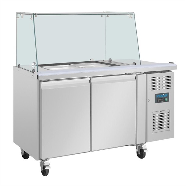 Polar U-Series GN Saladette Counter with Square Sneeze Guard 2 Door