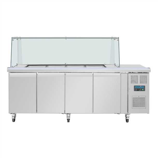 Polar U-Series GN Saladette Counter with Square Sneeze Guard 4 Door