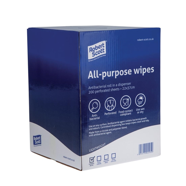 Robert Scott All-Purpose Antibacterial Cleaning Cloths Blue (200 Pack)