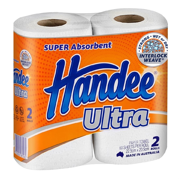 Handee Ultra Kitchen Towel 2 Ply 60 Sheets Double Pack