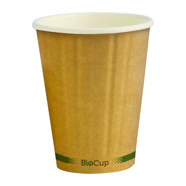 Biopak BioCup Double Wall Kraft Green Line - 255ml / 80mm (Pack 1000)