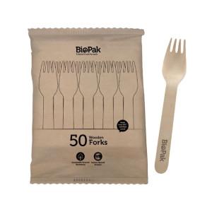 BioPak BioCutlery Wooden Fork - 16cm (50 Pack)