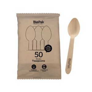 BioPak BioCutlery Wooden Teaspoon - 16cm (50 Pack)