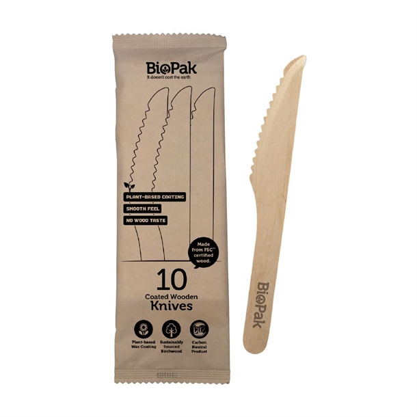 BioPak BioCutlery Wooden Knife - 16cm (10 Pack)