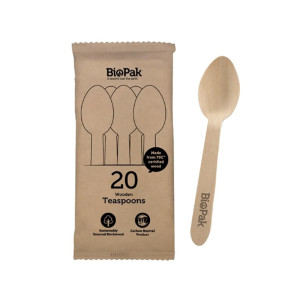 BioPak BioCutlery Wooden Teaspoon - 10cm (20 Pack)