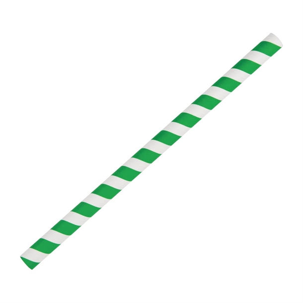 Fiesta Compostable Paper Smoothie Straws Green Stripes (250 Pack)