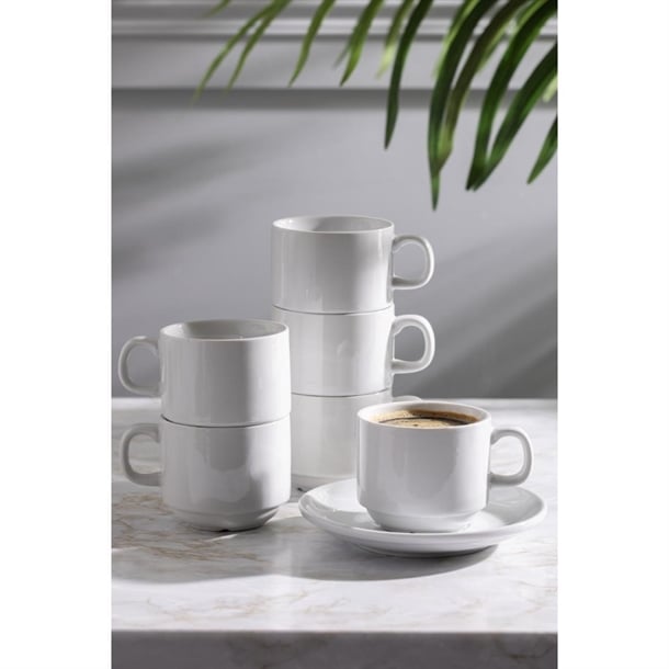 Olympia Whiteware Stacking Tea Cups 7oz 200ml (12 Pack)