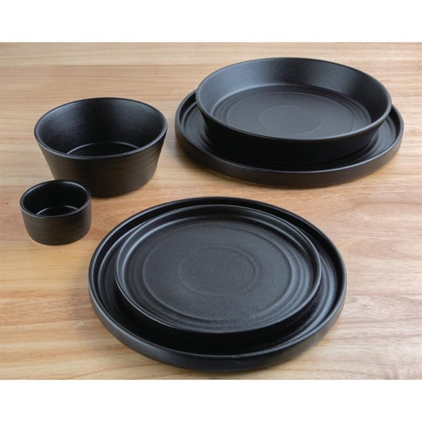 Olympia Cavolo Textured Black Flat Round Plate 270(Ø Pack)mm (4 Pack)
