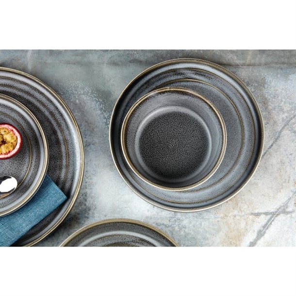 Olympia Cavolo Flat Round Bowls Charcoal Dusk 220mm (4 Pack)